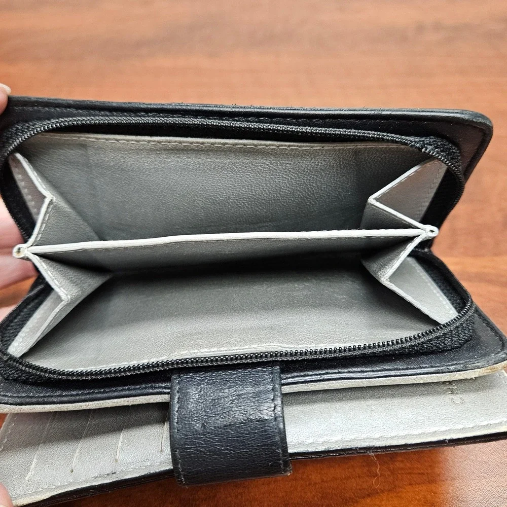 CHANEL Camellia Embossed Lambskin Organizer Wallet Black Silver CC 16 Series